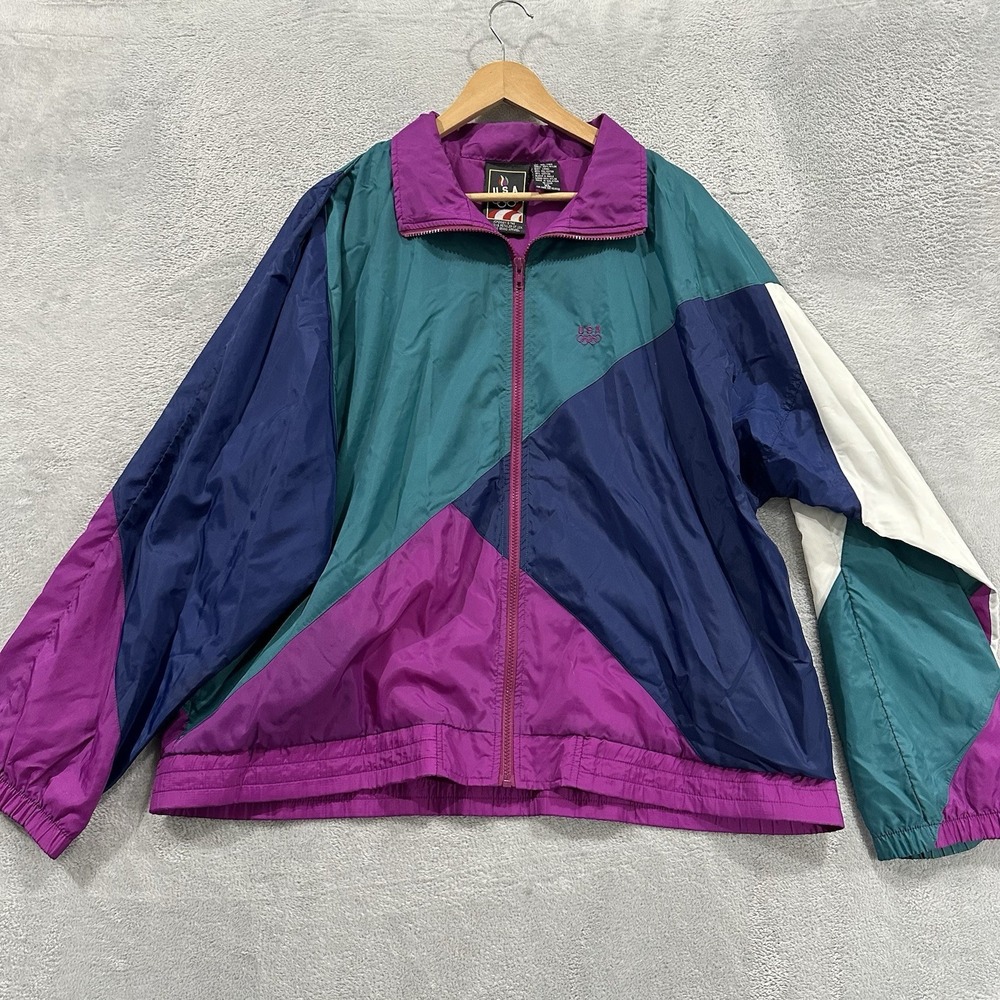 JC Penny Olympics  Team USA Men's XL Colorblock Purple Teal Blue 1984 VTG